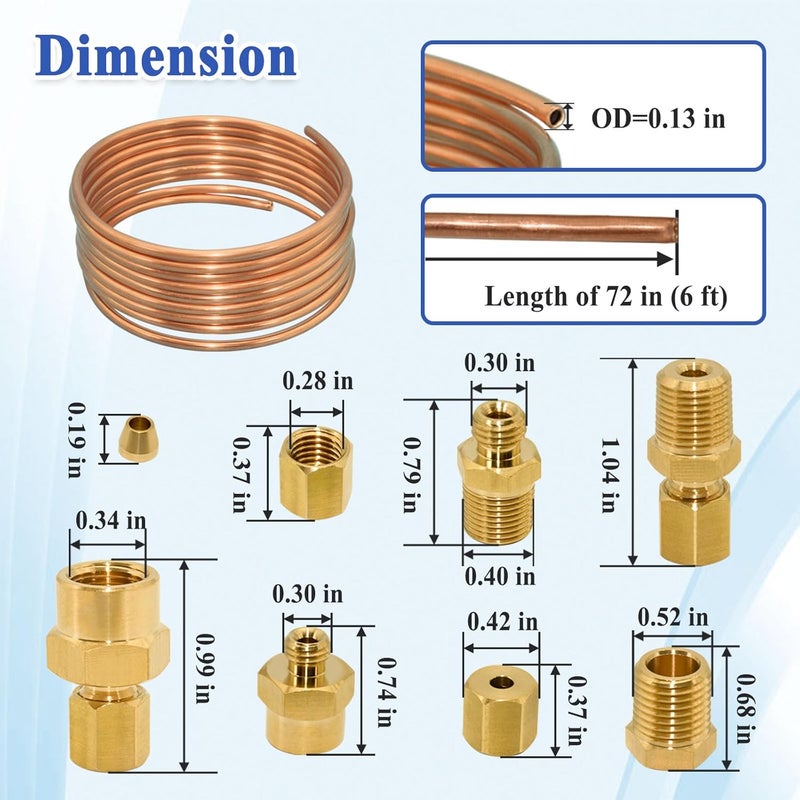 Ebrmeiwo 72'' Oil Pressure Gauge Tubing Kit, Set of Copper Tube and Threaded Parts, Universal Fit - Image 2